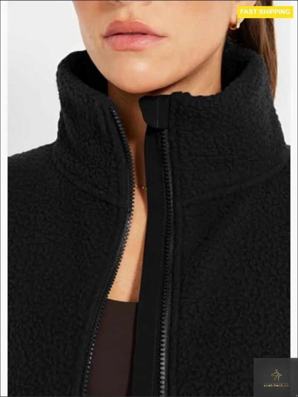 Oversized Sherpa Fleece Jacket Full Zip Stand Collar Y2K Winter Casual